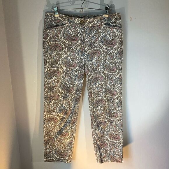 Talbots The Perfect Crop Beige Multi Paisley Cotton Stretch Pants, 6 - Picture 4 of 10